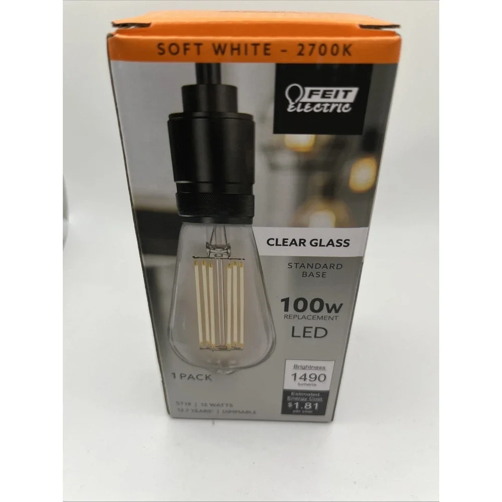 Dimmable Straight Filament LED Light Bulb Soft White 100W ST19 Feit Electric